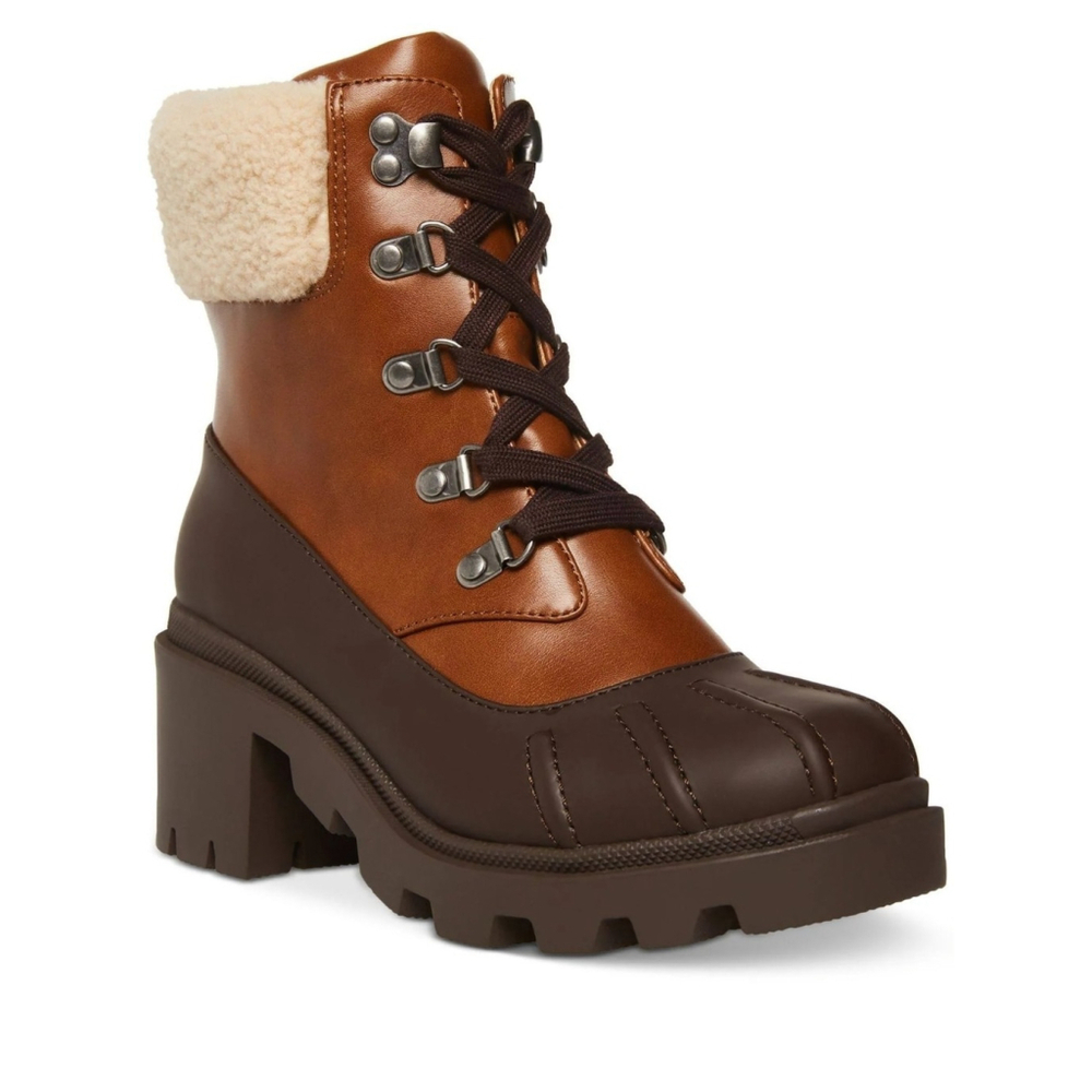 Madden Girl Women Rain Combat Duck Boots Chunky Block Heel Sz 10 M Brown Cognac - Picture 2 of 11